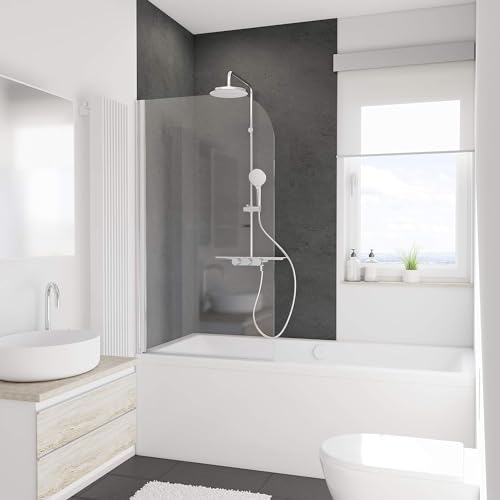 Schulte Badewannenfaltwand Komfort 1-teilig, 80 x 140 cm, 5 mm Sicherheitsglas (ESG) Klar hell mit fixil-Beschichtung, Chromoptik, Teilrahmung mit Anschlag links, D1650 41 500 5
