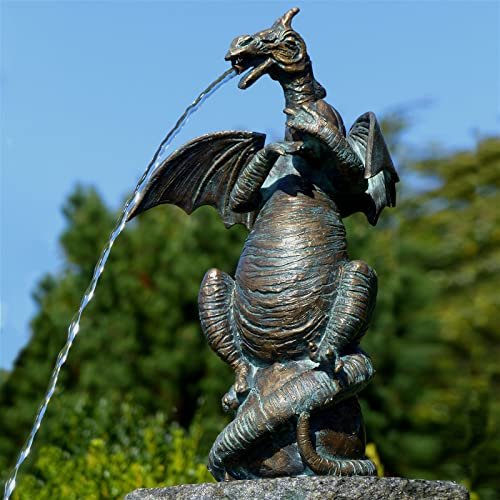 Rottenecker Bronze-Drache mit Walnuss, wasserspeiend, 29 x 19 x 11 cm
