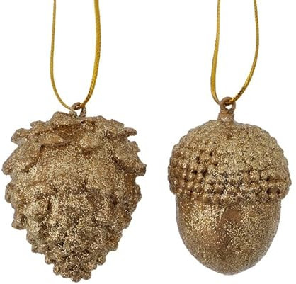 RiloStore 2 STK Eichel Deko Gold Farben Herbstdeko 5cm Eicheln Herbst Deko n222 Herbstdeko Haselnüsse Dekofrüchte Herbstlich dekorieren