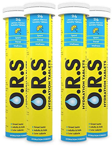 O.R.S Hydration Tablet with Electrolytes for Rehydration, Wellness, Travel, Sports & Recovery | Vegan, Gluten-Free & Low-Calorie Electrolyte Tablets with Natural Lemon Flavour, 96 Tablets