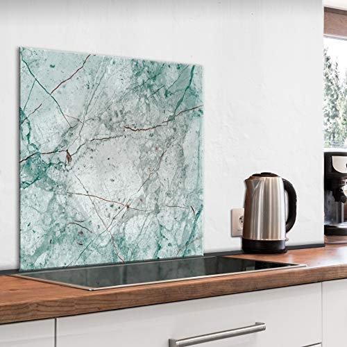 murando Glass Splashback for Kitchen Backsplash Cooker Protector Tempered Glass Decorative Wall Art Panel Heat Resistant Graphic 80x80 cm / 32x32 Marble Stone f-C-0432-aq-a