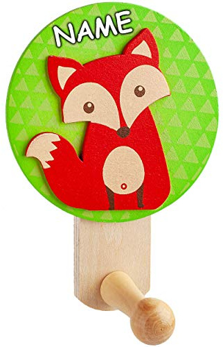 alles-meine.de GmbH Garderobenhaken Holz - Motivwahl - Fuchs/Tiere - inkl. Name - Wandhaken/Kindergarderobe - je 1 Kleiderhaken - Garderobe/Kind Wandgarderobe - Innen und A..