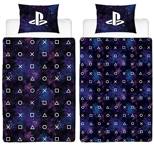 Playstation Nebula Single Duvet Cover - Playstation Controller Icons Design - Officially Licensed Reversible Bedding set with matching Pillowcase