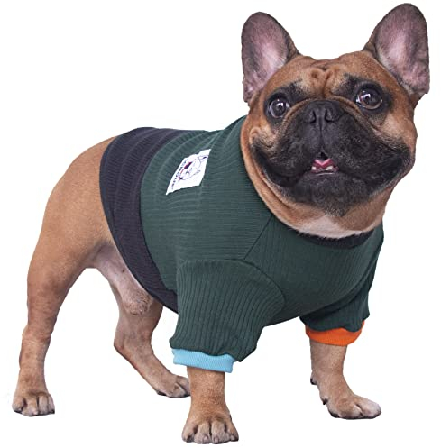 iChoue Pullover für Hunde, Rundhalsausschnitt, Farbblock-Pullover, Winterkleidung, warme Kleidung für englische Bulldogge, Bully, Pitbull, Grün und Schwarz/XL