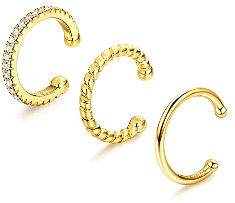 ORAZIO 3Pcs Ear Cuff Set Damen 925 Sterlingsilber Ohrklemme Ohrmanschette Gold Helix Knorpel Clip Wickelohrring Fakepircings Ohrspange Ohrklemme Cuffs, A-Gold