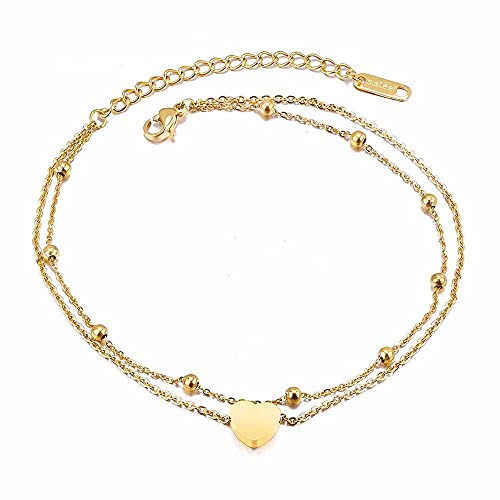 Kim Johanson Edelstahl Damen Fußkettchen *Verschiedene Modelle* in Gold | Fußkette mit Kugeln, Coins & Zirkonia | Rostfrei & Wasserfest | Fußband | Frauen Boho Schmuck | Verstellbar inkl Schmuckbeutel