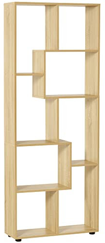 HOMCOM Bibliothèque étagère Zig zag Design Contemporain 70L x 24l x 178H cm Panneaux Particules Bois Naturel