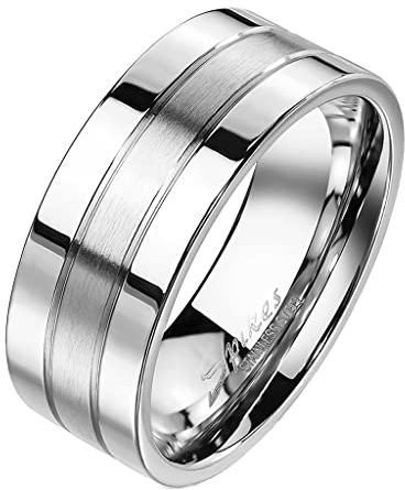 Mianova Band Ring Edelstahl Fingerring gebürstet zweitönig Herrenring Damenring Partnerring Ehering Damen Herren Silber Größe 57 (18.1) | Breite 6mm