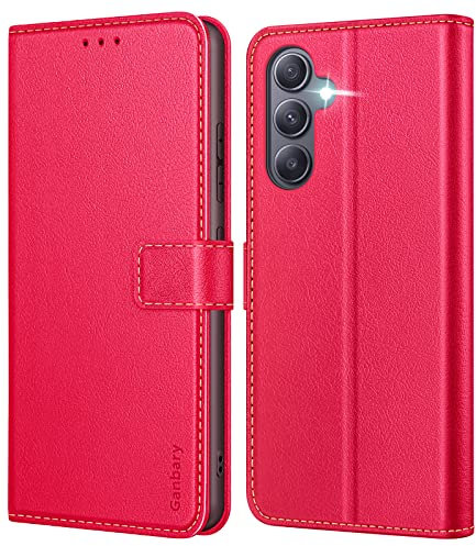 Ganbary Compatible with Samsung Galaxy A34 5G Case, Premium PU Leather Flip Wallet Phone Case Cover [Full Protection] [Card Slots] [Kickstand] for Samsung Galaxy A34 5G, Red