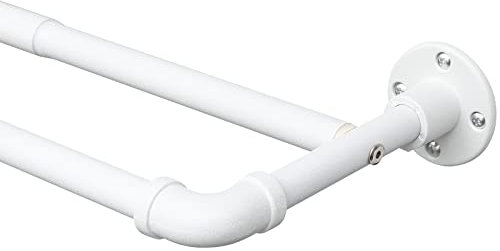 Harrms Industrial Double Curtain Pole, Curtain Poles for Eyelet Curtains, Matt White, 74-163cm, Extendable Metal Curtain Rod Blackout Room Darkening Curtain Pole for Bedroom Living Room