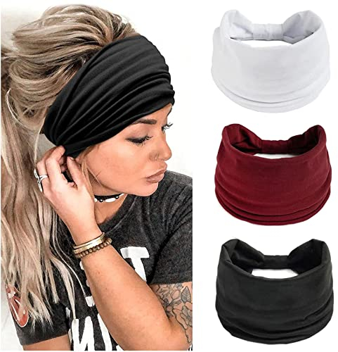 Damen-Haarbänder,Breite Haarbänder,Boho-Blumendruck Knoten Elastische Haarbänder Yoga-Bandanas,Laufstirnbänder für Frauen