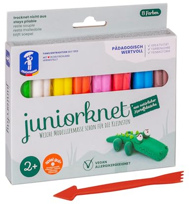 Feuchtmann JUNiORKNET Basic+ | Knetset 8x33g weiche Kinderknete in Stangen mit Modellierwerkzeug | vegane glutenfreie Spielknete | Nicht trocknende Knete | ungiftige Modelliermasse Kinder