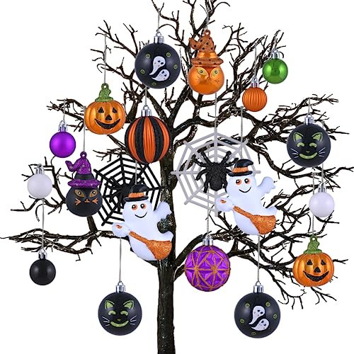 Valery Madelyn 40 Stücke Halloween Kugeln Ornamente, Freche Dekorative Bruchsichere Halloween Hängende Baumkugeln Anhänger(L)