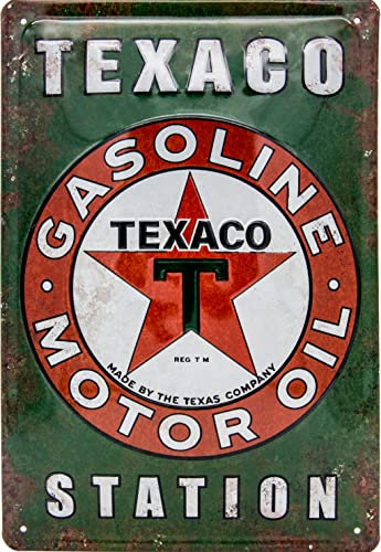 LUCKYLINDE geprägtes Blechschild passend für TEXACO Fans, Deko Werkstatt, Garagen Tankstelle Rallye Auto Oldtimer Schild 20 x 30 cm (TEXACO)
