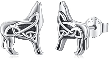 Wolf Ohrstecker Keltischer Wolf Ohrringe925 Sterling Silber Keltischer Knoten Ohrringe Wolf Ohrringe Wolf Geschenke für Geburtstag Weihnachten Tägliches Tragen