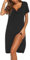 Ekouaer Women's Nightdress Short Summer Sleeve Nightshirt Button Down Nightgown Sleepwear Sleepshirts, Black Small