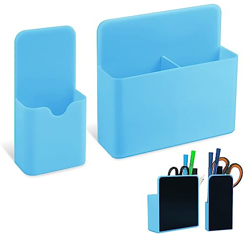 LUTER 2pcs Rangement Crayon Mural, 2 Tailles Pot Crayon Type Mural Pot Crayon Aimanté pour Réfrigérateur Tableau Blanc Casier Crayon Maison Bureau École (Bleu)