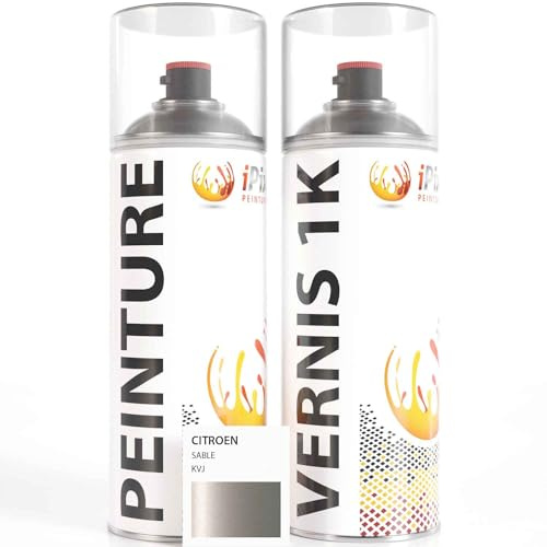 ipixline Kit Retouche Peinture Carrosserie Voiture - Bombe Aérosol Peinture Auto 400 ml, Vernis Brillant 1k 400 ml - Compatible avec Citroen - Sable KVJ