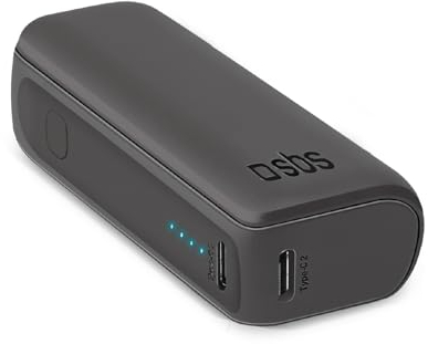 SBS Powerbank compatto 5000 mAh, caricabatterie portatile 10W a carica rapida, caricatore per smartphone Android e iPhone trasportabile in aereo, 1 porta USB-C e 1 USB-A, cavo di ricarica incluso