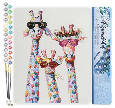Figured'Art Peinture par Numéro Adulte Famille Girafes Pop art - Activité Manuelle Kit de Loisir Créatif DIY Numéro d'Art Complet - 40x50cm sans châssis en bois