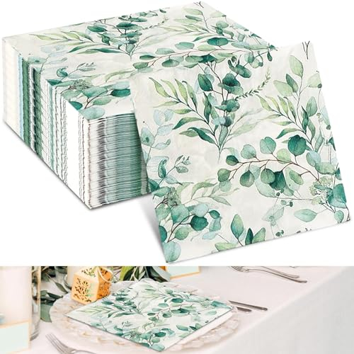 AhLmA 80 Stück Eukalyptus Servietten Hochzeitsservietten Servietten Hochzeit Eukalyptus perfekt für Hochzeits-Papierservietten, Konfirmationen, Babypartys, Gartenpartys und mehr