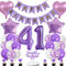 Conruich Lila Luftballons 41. Geburtstag Dekoration, Geburtstagsdeko 41 Jahre Mädchen Tortendeko 41 Geburtstag Mädchen, Deko 41. Geburtstag Mädchen, Happy Birthday Banner Deko 41 Geburtstag Mädchen