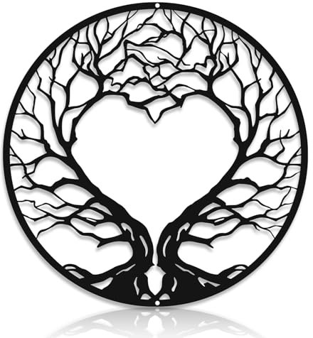 ONNIJUN Décoration Murale Arbre de Vie 30cm Métal Noir Coeur Pêche Décoration Murale Sculpture Intérieur Extérieur Jardin Décoration Murale