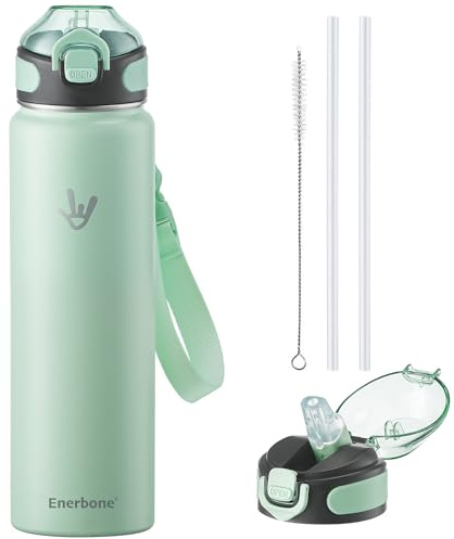 Enerbone 32 oz Insulated Water Bottle, Stainless Steel Bottle with Carrying Strap, Double-Wall Vacuum Insulation Design, Leakproof Sports Bottle with Straw, Keep Drinks Cold or Hot for Hours