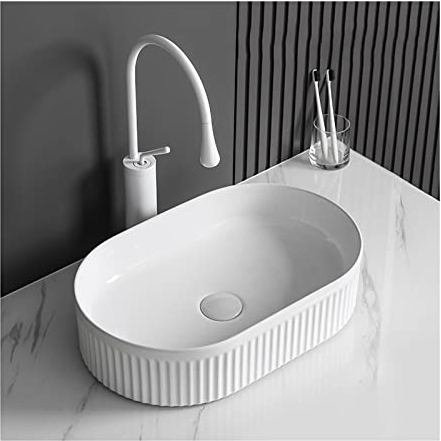 Badezimmerspüle 20 x 13 Weißes Badezimmer-Waschbecken, modernes Aufsatzwaschbecken, Porzellan-Keramik-Waschbecken, Kunstwaschbecken mit Wasserhahn Wendewaschtisch (Color : White Faucet Set)