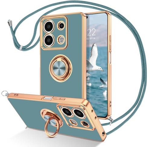 YINLAI Coque pour Xiaomi Redmi Note 13 5G avec Cordon, Étui avec Support, Coque en TPU Souple Fine Doublure Microfibre Anti-Rayure Antichoc, Case Protection Caméra pour Redmi Note 13 5G, Gris Bleu
