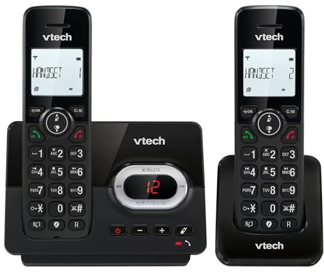 VTech CS2051 Schnurloses Telefon mit Anrufbeantworter und 2 Mobilteilen, ECO+ Modus, Seniorentelefon, Festnetz, Anrufblockierung, Freisprechfunktion, große Tasten, 1-zeilige Anzeige, Schwarz