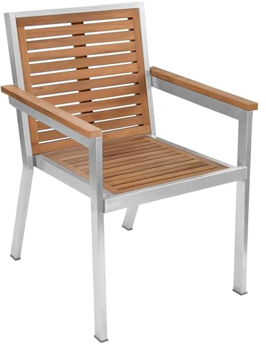 Teako Design 2X Stapelstuhl Teakholz + Edelstahl Dosazzo Massivholz Wetterfest, Outdoor Zubehör, für Außenbereich geeignet, Terassenmöbel, Holzstuhl, Witterungsbeständig