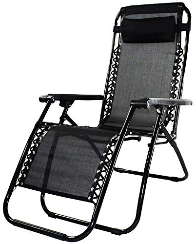 Lightweight and Durable Folding Chair, Garden Lounger with Cup and Phone Holder | Zero Gravity Reclining and Folding Outdoor Chair with Removable Pillow - Black