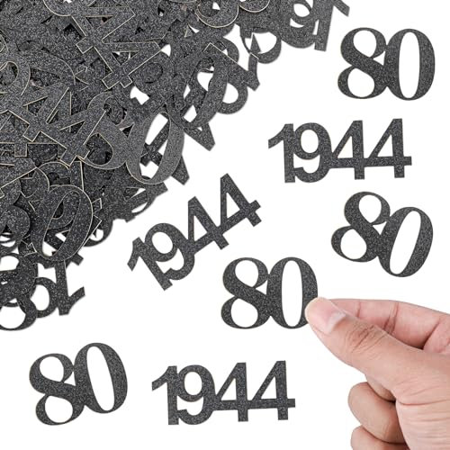 ALEGRE Glitzer Konfetti 80. Geburtstag Deko Groß 3,4-5cm, 100 Stk für Mann und Frau, Tischdeko, Streudeko Schwarz, 80 Jahre