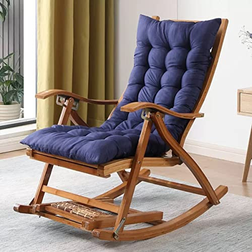 Klappbarer Relaxsessel aus Holz mit Fußstütze, bequemer Schaukelsessel mit Polsterung, bequemer Schaukelstuhl für die Terrasse auf dem Balkon, verstellbare Rückenlehne (Farbe: Blau)