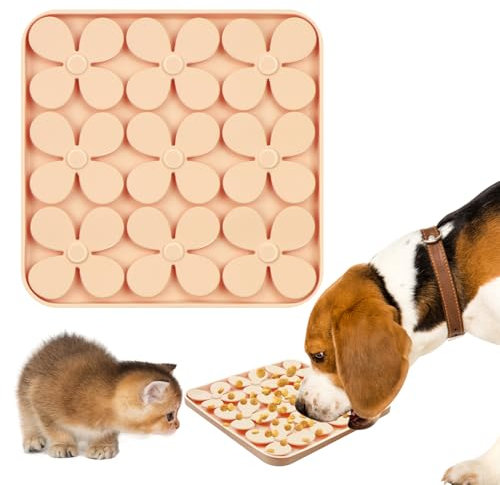 Gamelle Chiot Silicone, Slow Tapis Lechage Chien, Tapis de Leche pour Chien, Antidérapant Tapis de Léchage Chien, Gamelle Chien Anti Glouton, Tapis de Leche Chat avec Ventouse, Beige, 1 Pc.
