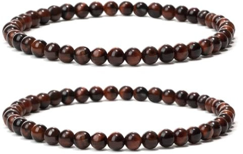 Landorilo 2 Bracelets en Pierres Naturelles pour Homme et Femme, Faits de Pierre Rondes de 4mm, Yoga Élastique, Bracelet Porte Bonheur(2R Œil De Tigre Rouge)