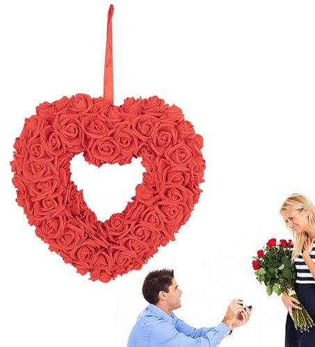 Herzkranz von San, Blumenkranz in Herzform - St. Girlanden für die Eingangstür, Simulation Rosenblumenkranz, romantische Blumengirlande
