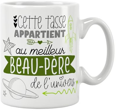 ÉNJA Création Mug Beau-père. Famille/Tasse – Beau-père le meilleur de l'univers - Cadeau anniversaire Cadeau original. Céramique haute qualité 11oz - 320 ML (BEAU-PERE)