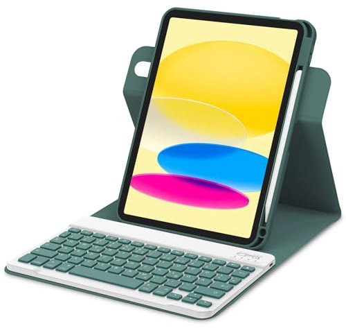 Bettdow für iPad A16 11. Generation 2025/10.Generation 2022 Tastatur Hülle, Hoch-/Querformat Verwenden, QWERTZ Layout Abnehmbarer Tastatur mit Hülle für iPad 10.Gen 10,9/ 11.Gen 11, Dunkelgrün