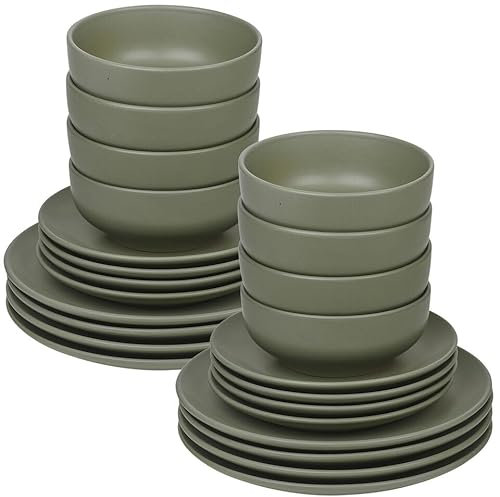Queensway Home & Dining Service de table en céramique de 12/24 pièces - Assiettes et bols pour salle à manger - 4 assiettes élégantes de couleur unie - Passe au lave-vaisselle - Assiettes à dessert,