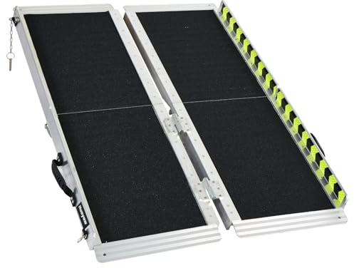 Huayaw 4FT Portable Wheelchair Ramp Folding Aluminum Ramp for Home Doorways | Anti-Slip Mobility Handicap Ramp with Side Rails for Steps Stairs Thresholds Entryways Wheelchairs Scooters and Strollers
