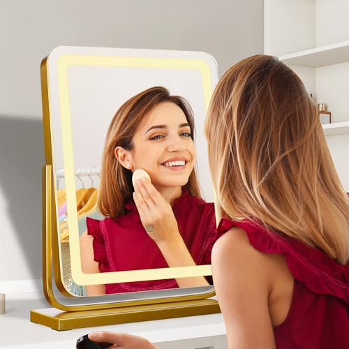 MantoLite Miroir de Maquillage Lumineux sur Pied 3 Niveaux d'Éclairage + Luminosité Réglable, Mirroir Maquilleur Lumineux Miroir de Table pour Chambre à Coucher Salon Hôtels Chambres (Base Stable)