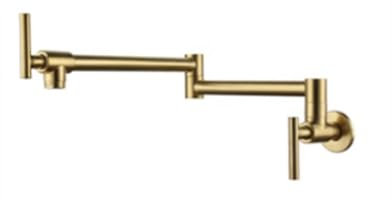 TYMYW Wasserhahn Wandmontage Küche Einzelner Kalter Einziehbarer Klappbarer Wasserhähne Zum Töpfefüllen aus Messing mit Doppelgelenk-Schwenkarm,Gebürstetes Gold
