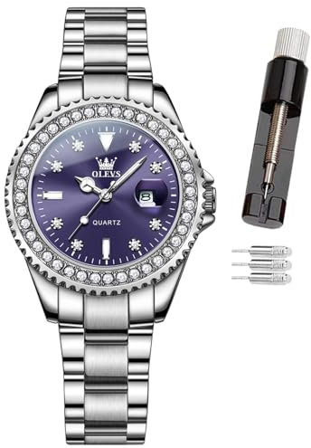 OLEVS Damen-Armbanduhr, kleines Handgelenk, Rotgold, Diamant-Zifferblatt, Quarzuhr, modisch, nachtleuchtend, wasserdicht, analoge Uhr für Frauen, Romantisches Geschenk für Freundin, 9945 - Violette