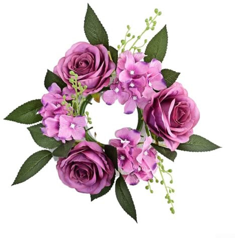 Zeroupshop 1 x Kerzenständer-Kranz, europäischer künstlicher Rosen-Kerzenleuchter-Kranz, für Hochzeitstisch, Tafelaufsatz, Ferienhaus (lila)