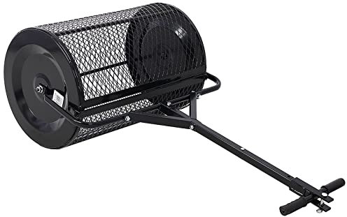QLSABIA 36-Zoll-Torfmoosstreuer, Kompoststreuer mit Metallgitter, 2-in-1-ATV und T-förmigem Griff zum Pflanzen und Säen, Rasen- und Gartenpflege-Mistwalze