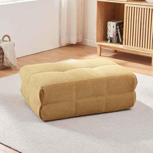 [en.casa] Fußhocker Koskyvn Sitzhocker Bodenkissen 35 x 80 x 55 cm Sitzkissen Boden Pouf Sitzsack gepolstert Ottomane Sitzpouf Textil Gelb