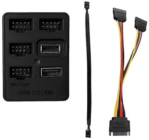 Concentrador USB interno multipuerto con divisor de placa base, distribuidor de 5 puertos USB 2.0 internos, cable de extensión de alimentación SATA, distribuidor de cabecera USB 2.0 de 9 pines para