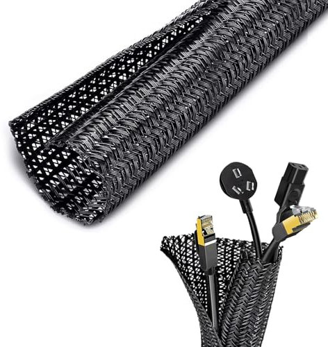 UYGTHI Manchon de rangement tressé extensible de 3 m x 1,2 cm pour gestion des câbles, goulottes de câbles et cache-câbles, idéal pour les câbles USB, d'alimentation, audio et vidéo